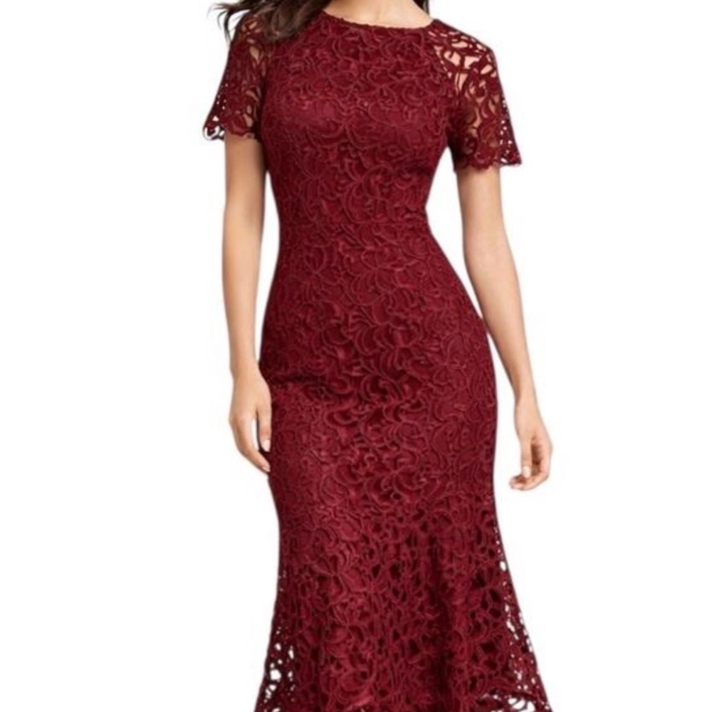 ANTONIO MELANI Burgundy Lace Midi Dress